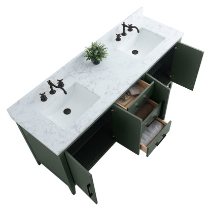 Vanity Art 72 Double Sink Bathroom Vanity Cabinet with Engineered Marble Top