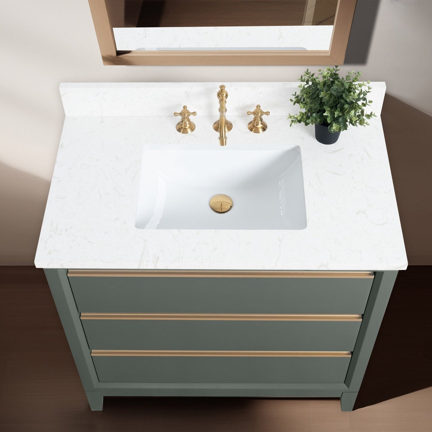 Vanity Art Bathroom Vanity with Ceramic Sink and Engineered Marble Top