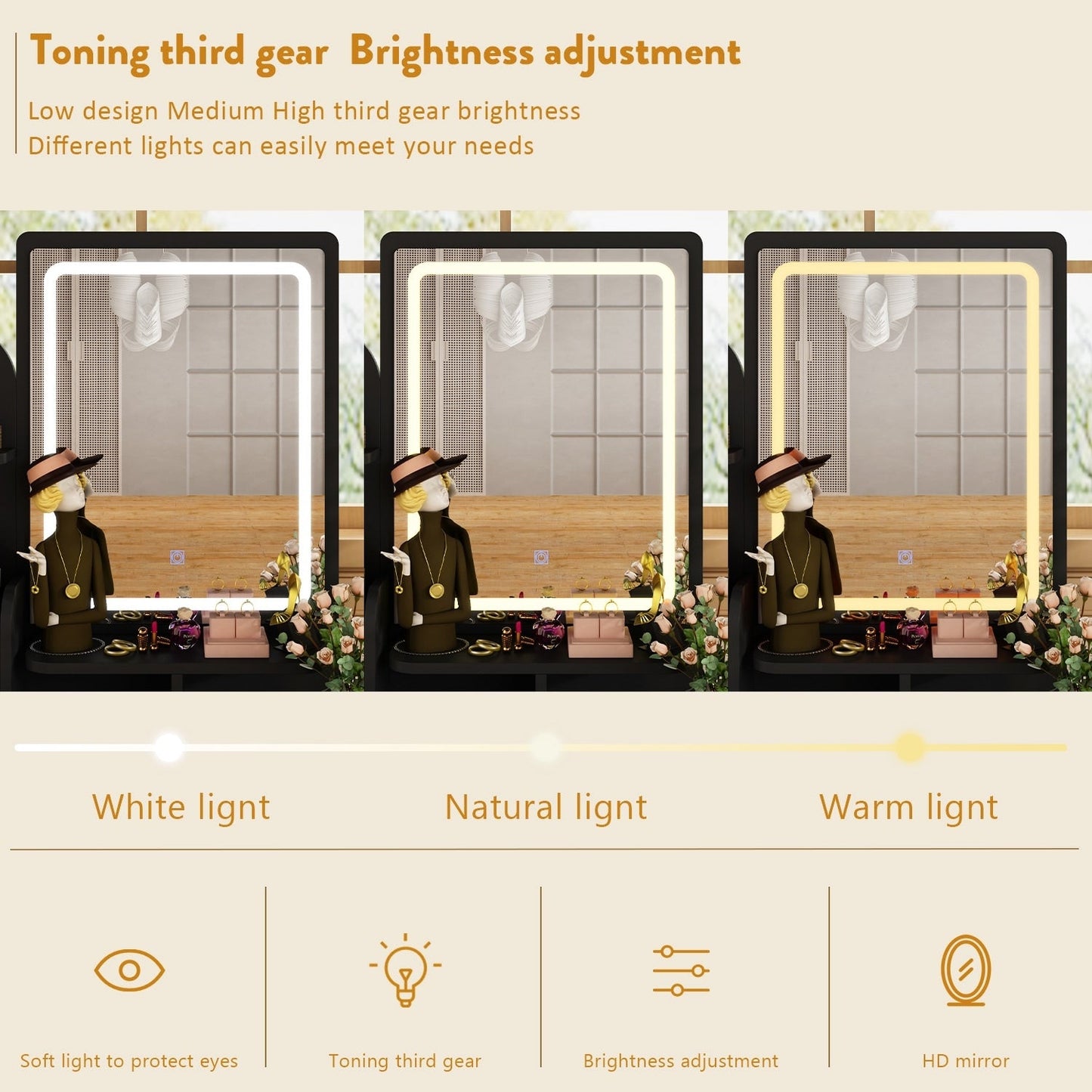 Vanity Set With Mirror and Lamp Home Makeup Dressing Table with Stool