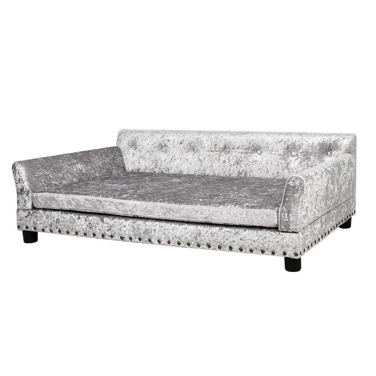 Velvet Tufted Couch Pet Bed Upholstered with Removable Cushion