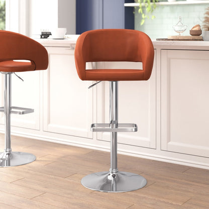 Modern Upholstered Adjustable-Height Barstool with Rounded Back