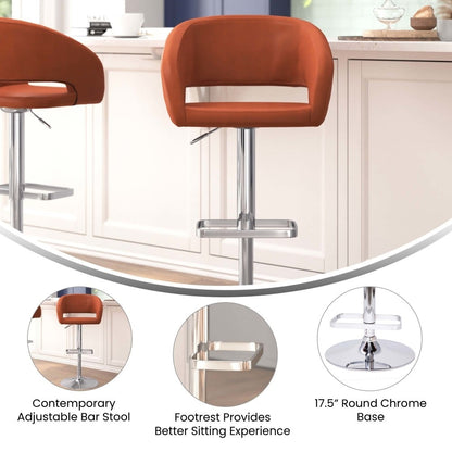 Modern Upholstered Adjustable-Height Barstool with Rounded Back