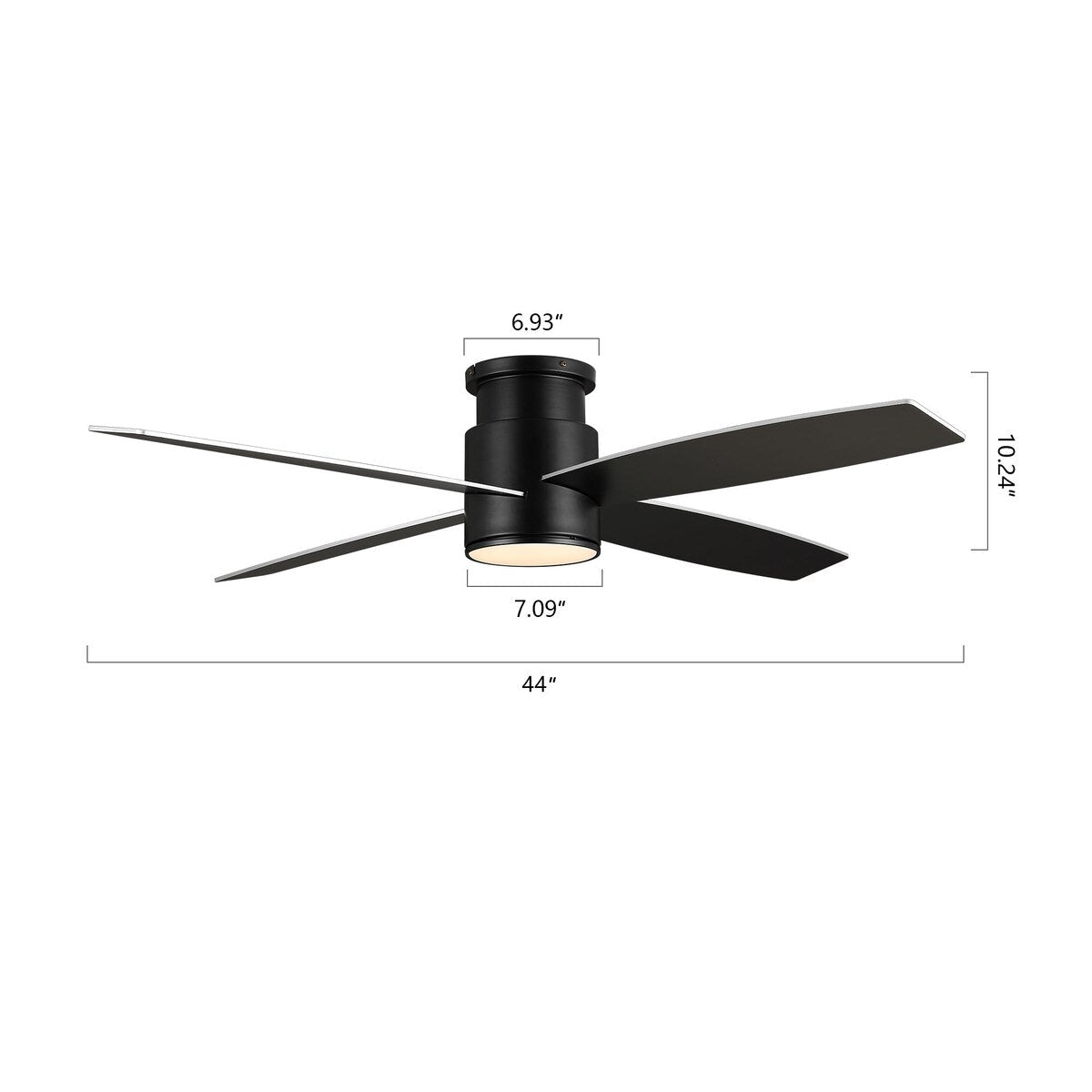 WINGBO 44/52 Inch Flush Mount DC Ceiling Fan with Lights and Remote, 4 Reversible Blades