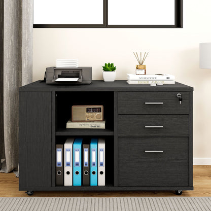 Wood File Cabinet with Charging Station Mobile Lateral Filing Cabinet Lockable Fits A4 Letter Legal Size Files