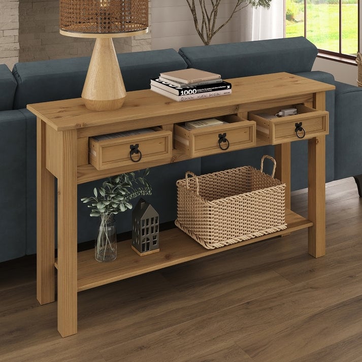 Wood Hall Table Console 3 Drawers Corona | Furniture Dash - N/A