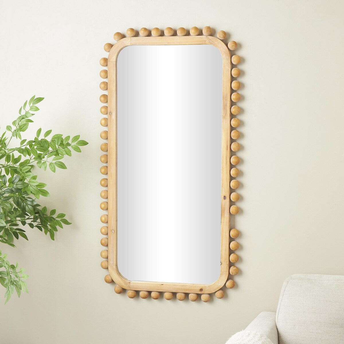 Wood Wall Mirror with Beaded Frame - Brown - Roche River Decor