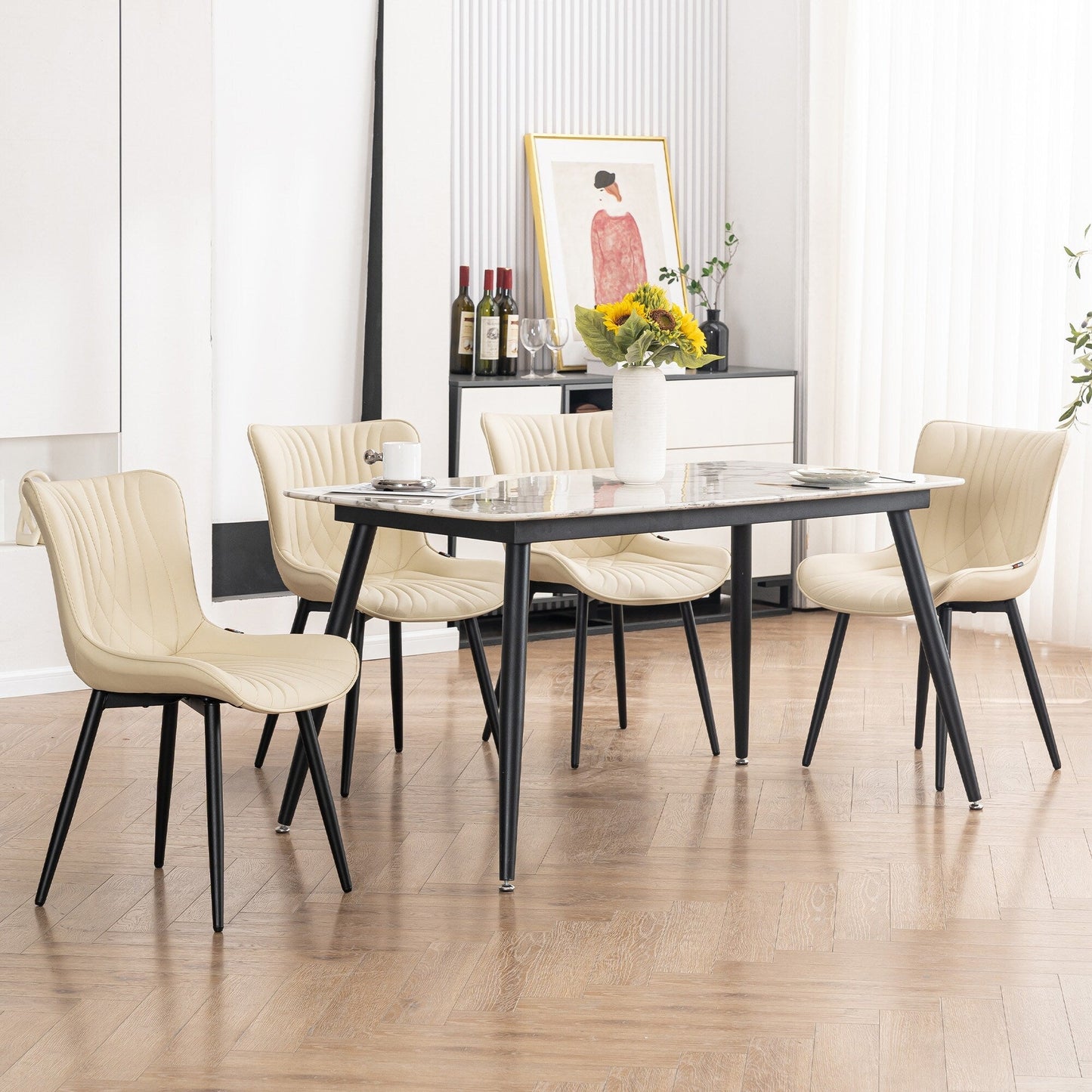 Modern Upholstered Leather Armless Dining Chairs Set of 2