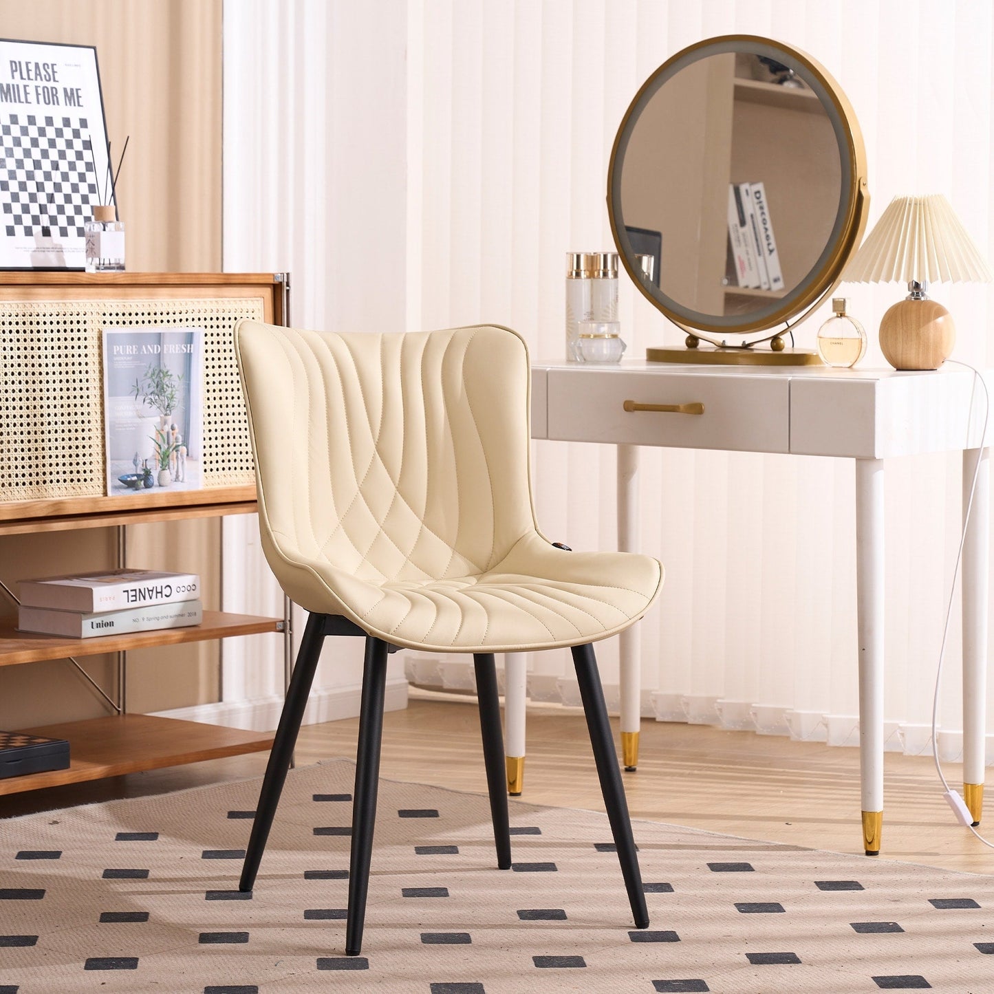 Modern Upholstered Leather Armless Dining Chairs Set of 2