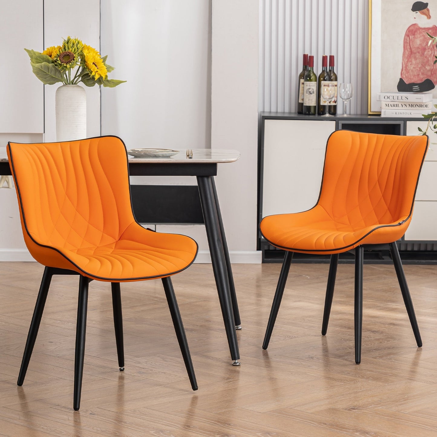 Modern Upholstered Leather Armless Dining Chairs Set of 2
